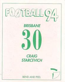 1994 Select AFL Stickers #30 Craig Starcevich Back